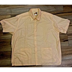 The Genuine Haband Guayabera Men's Salmon Poly Cotton 2 Pocket Cuban Shirt- XXL